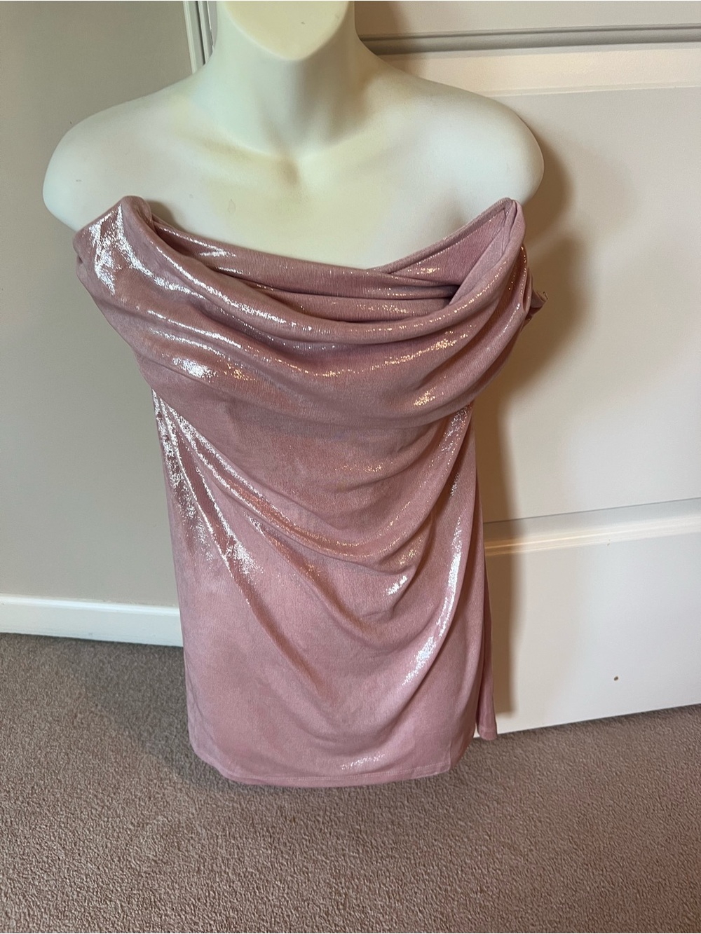 Shimmery Dusty Rose Drape Neck Tube Top Mini Dress by VICI Sz Med